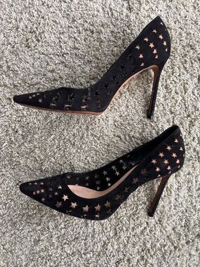 Jimmy Choo Black Suede Star Cutout Pointed Toe Pumps Size 39 US 9